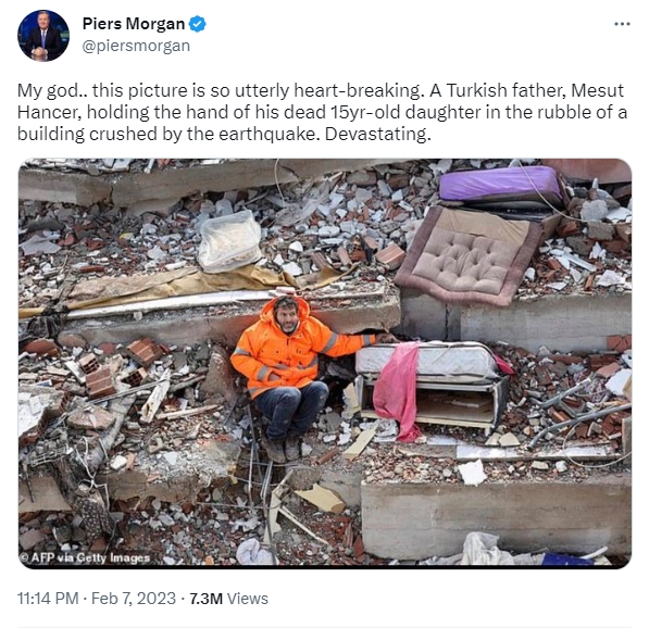 節目主持人皮爾斯摩根在推特上分享這起憾事。(圖/翻攝自@piersmorgan Twitter)