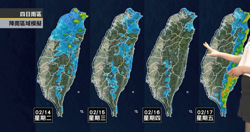 週二到週四會有短暫陣雨。(圖/擷取自天氣風險)
