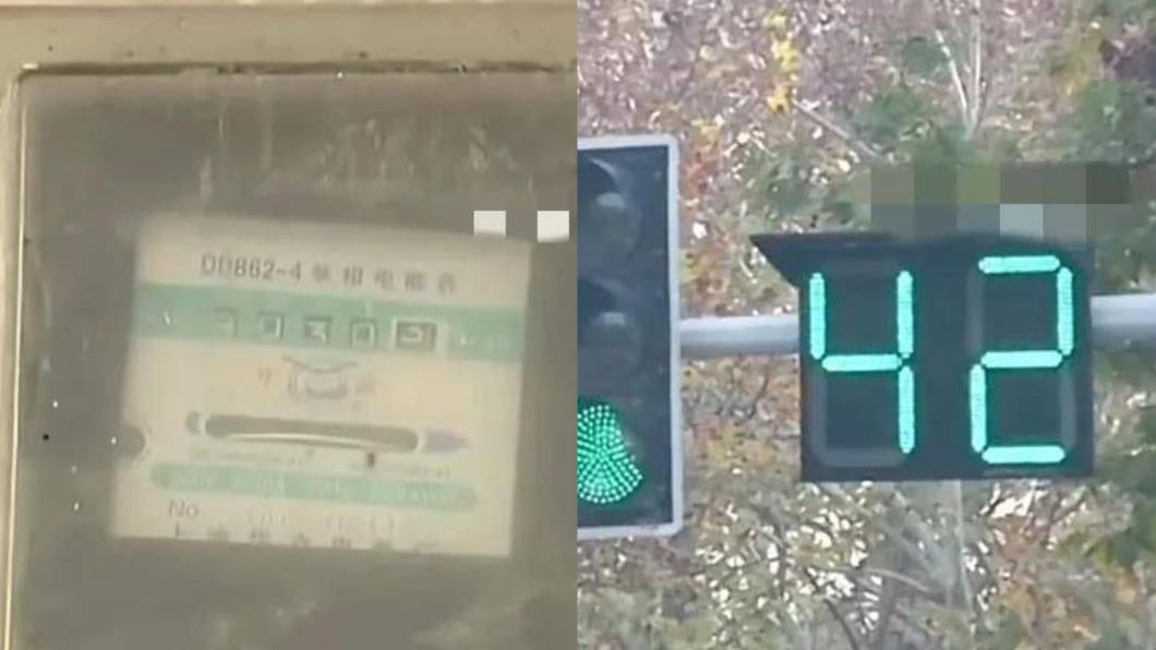 紅綠燈電線誤接到民宅電表。(圖/翻攝自微博)