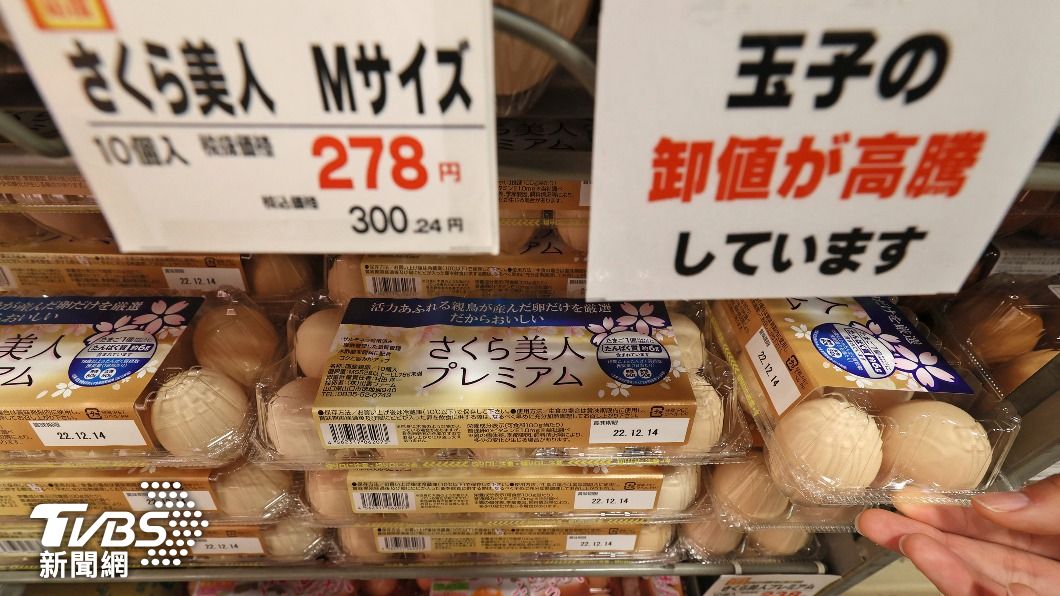 日本的超市裡,還特地貼著「雞蛋批發價正在飛漲」的告示標語。圖為去年12月的零售價格(1盒10個雞蛋)。(圖/達志影像美聯社)