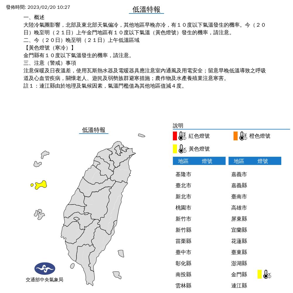 低溫特報。(圖/氣象局)