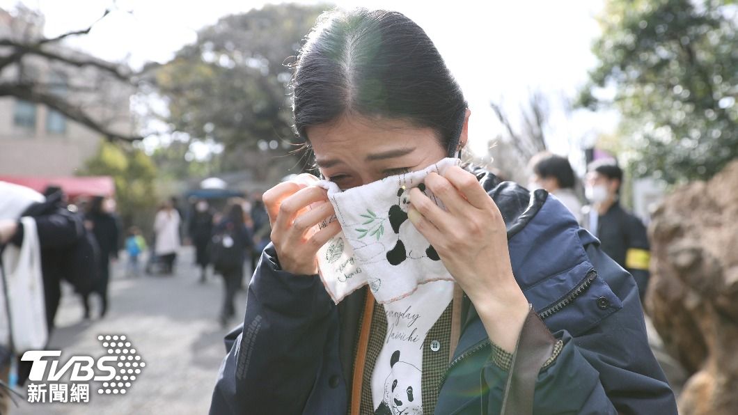 大批日本民眾攜家帶眷，湧入東京上野動物園，只為了看貓熊「香香」最後一眼，不少人還留下淚水。（圖／達志影像美聯社）