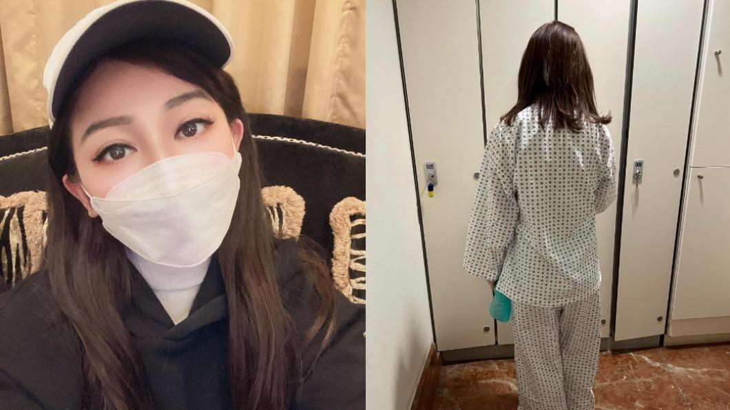 王彩樺Po出女兒穿病人服的背影照,相當心疼女兒的傷勢。(圖/翻攝自王彩樺臉書)