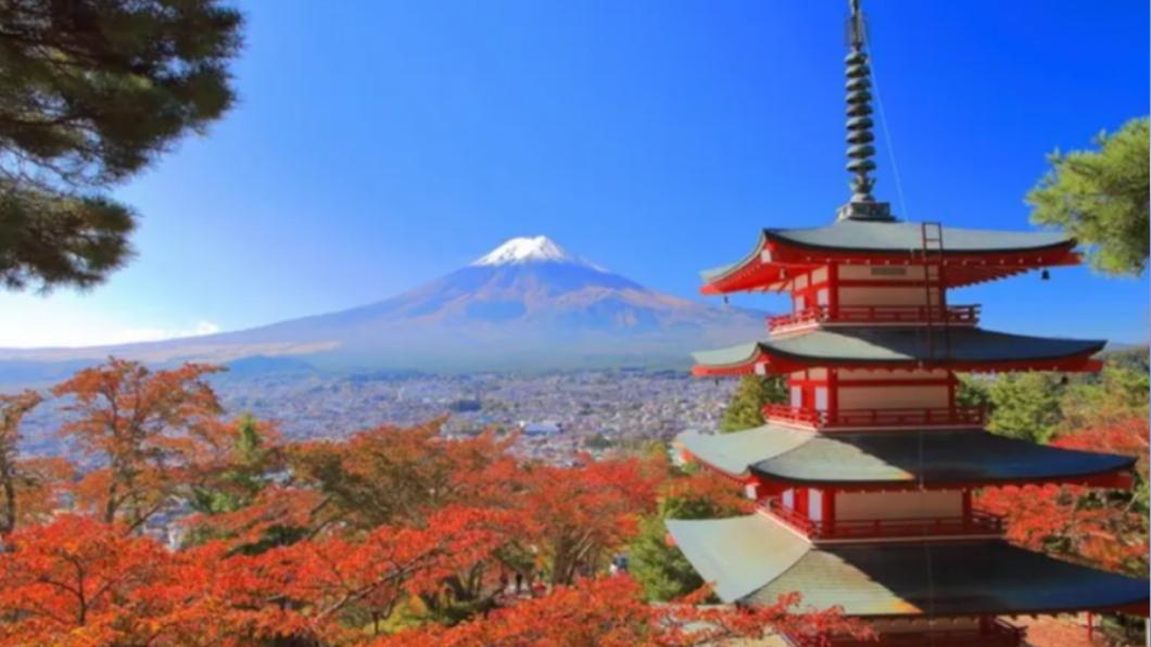 從新倉淺間神社的五層寶塔欣賞富士山。（圖／翻攝自Klook）