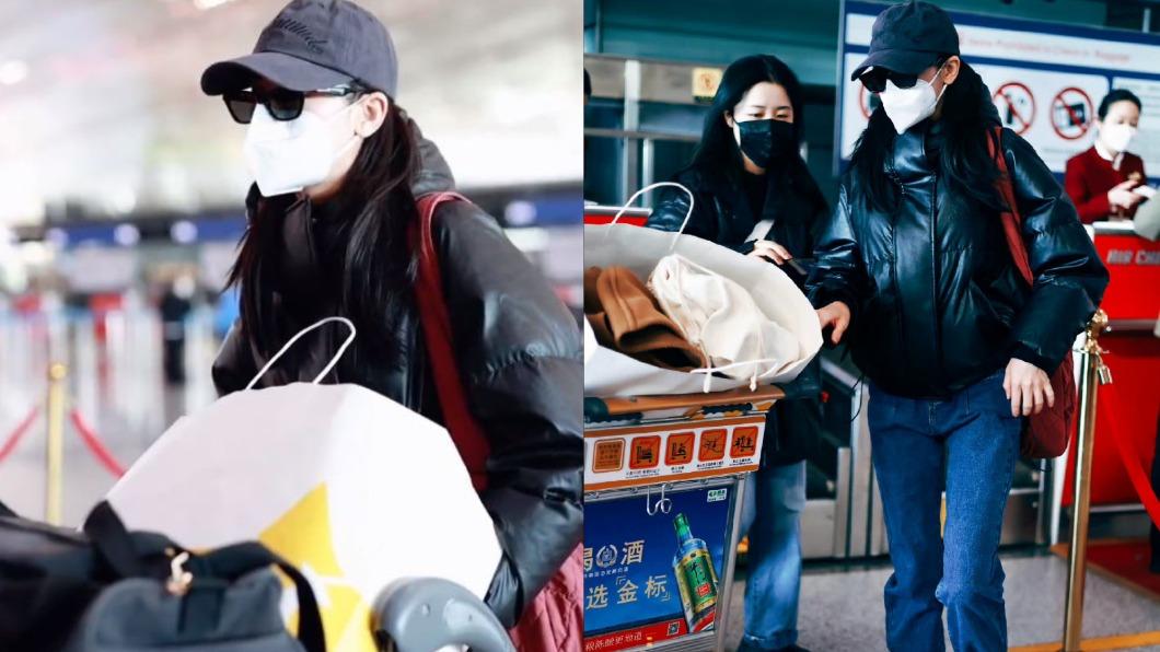 迪麗熱巴今日於北京機場現身,身材依舊苗條姣好。(圖/翻攝自微博)