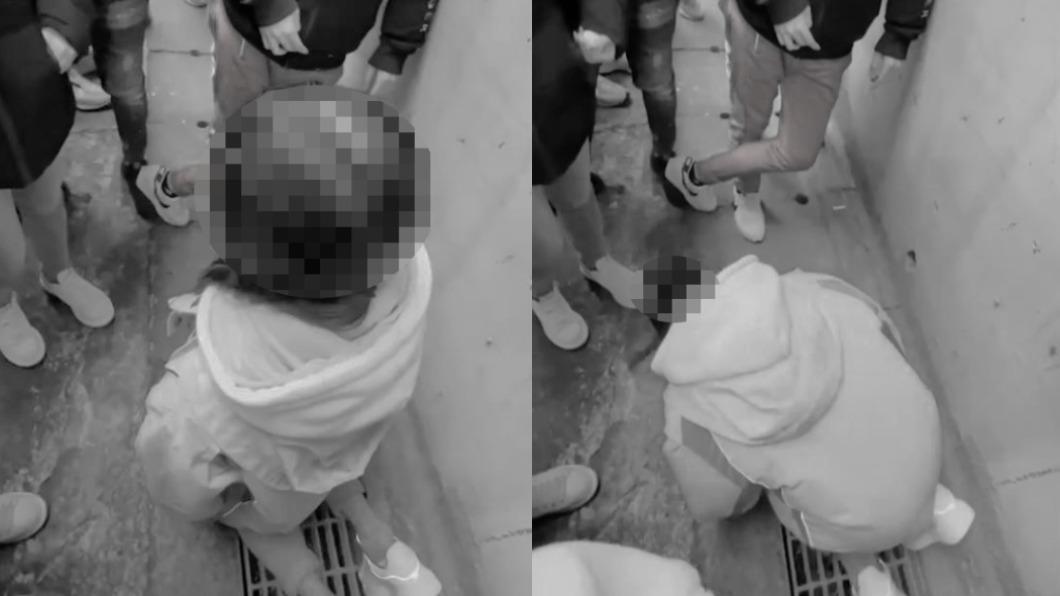 女學生被逼磕頭道歉,甚至還被蛋洗。(圖經變色處理/民眾提供)