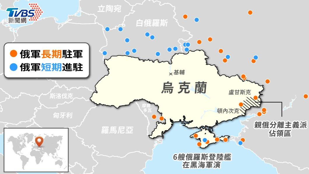 俄軍從2021年底開始,出動10萬大軍包圍烏克蘭邊境。(圖/TVBS)
