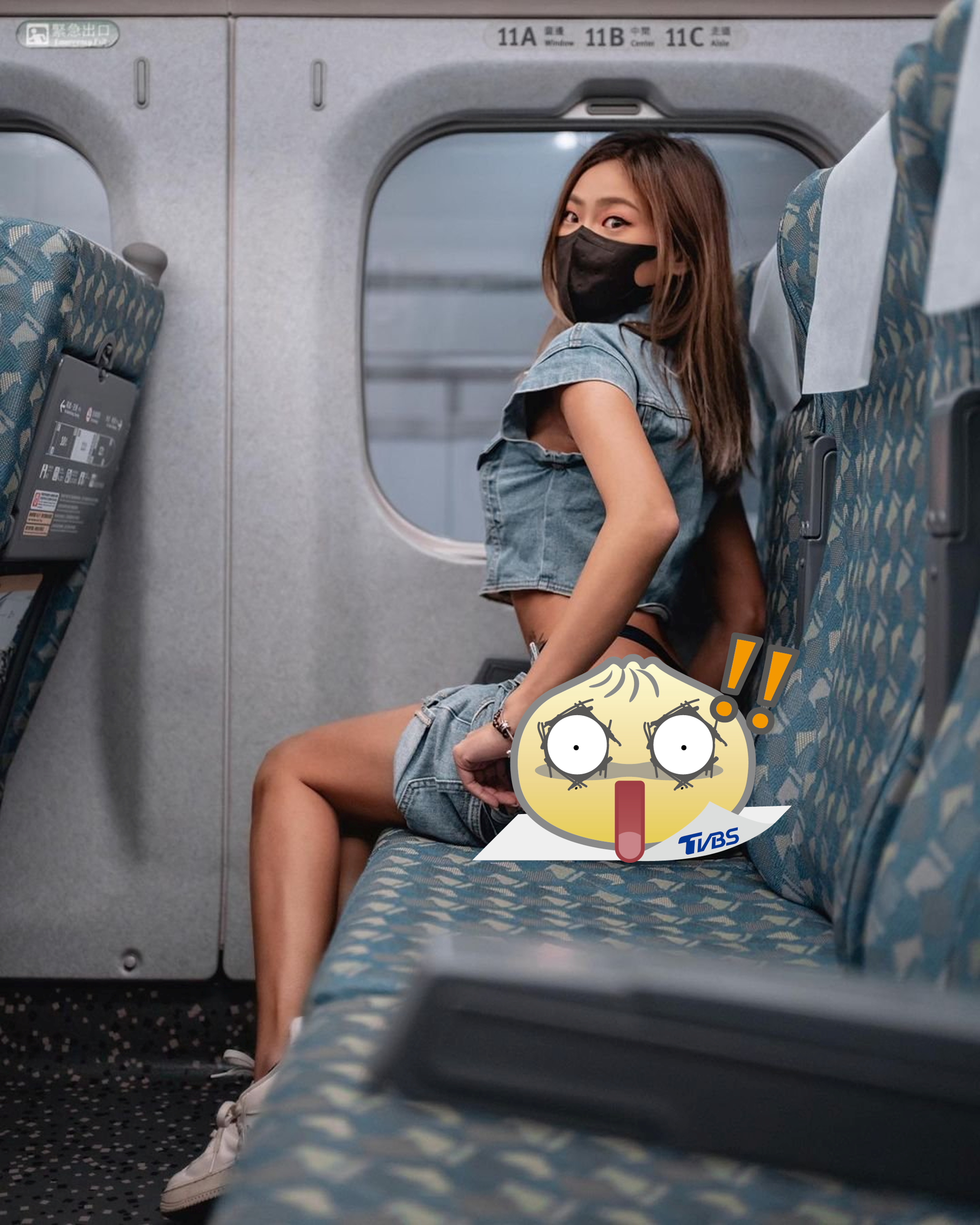 健身網美在高鐵上大露屁股蛋。(翻攝自IG)