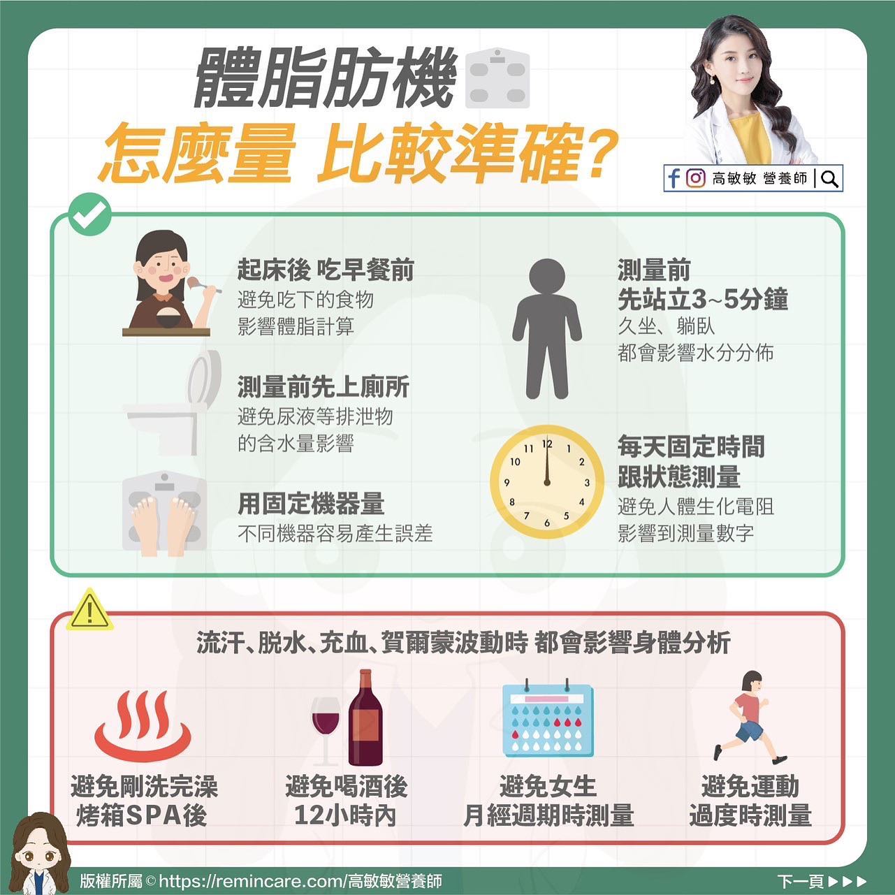 測量時要注意「5要4不」。（圖／翻攝自臉書 高敏敏 營養師）