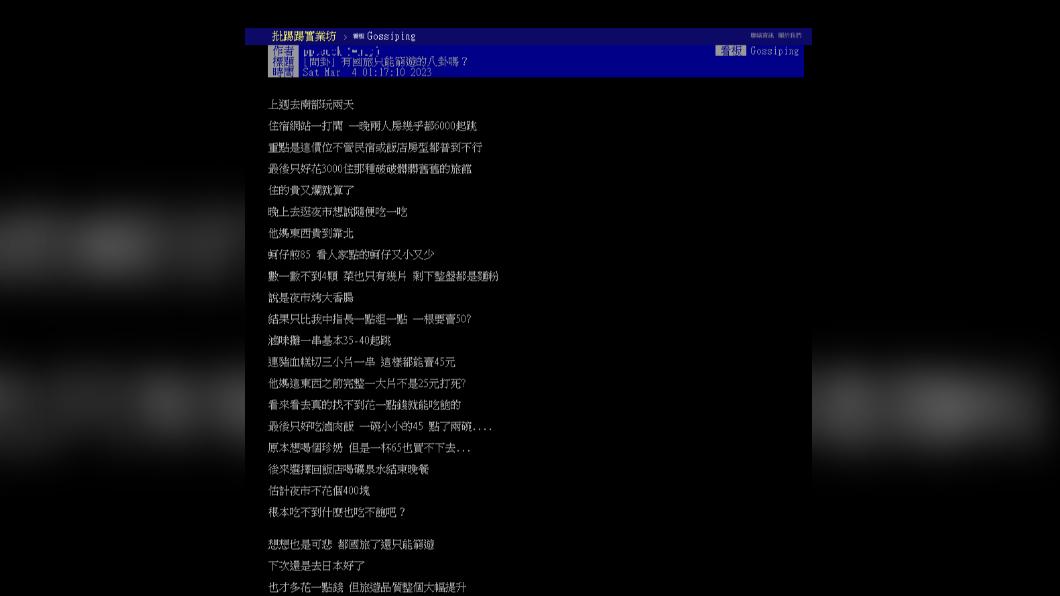網友PO文痛批物價貴。(圖/翻攝自PTT)