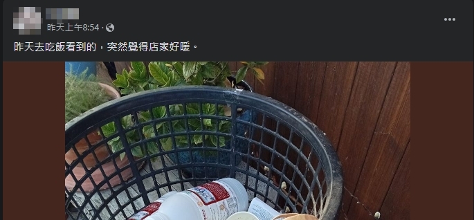 原PO分享，餐廳業者特地整理回收物給拾荒婆婆。（圖／翻攝自路上觀察學院臉書）