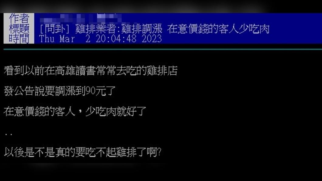 網友分享雞排店漲價公告。（圖／翻攝自PTT）