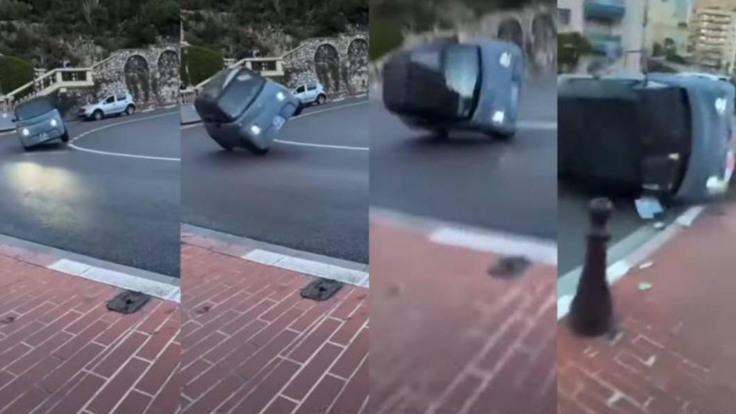當駕駛在同個彎道繼續測試時,車輛發生側翻狀況並繼續向前滑行。(圖/翻攝自YouTube ZK_Motors)