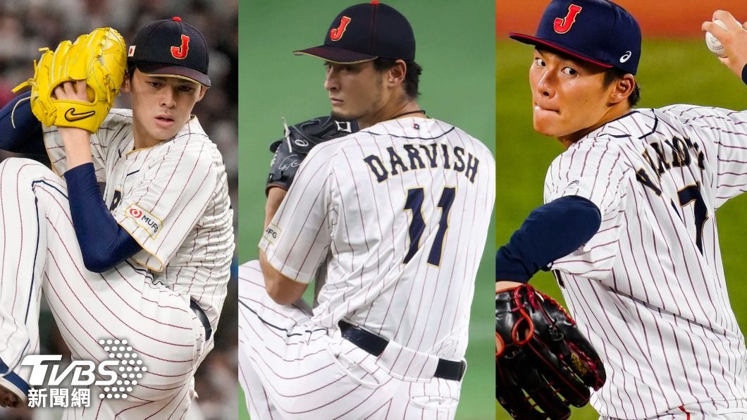 日本投手陣容相當豪華,除了已經在MLB的達比修有(中)之外,佐佐木朗西(左)、山本由伸(右)都被視為未來的大聯盟球星。(合成圖/達志影像美聯社)