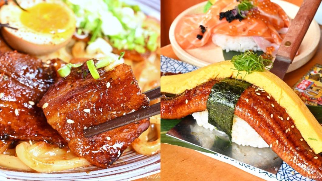 超大尺寸的「大將燒肉烏龍麵麵」和「蒲燒鰻魚巨握」都份量實在。（圖／糖糖‘s享食生活提供）