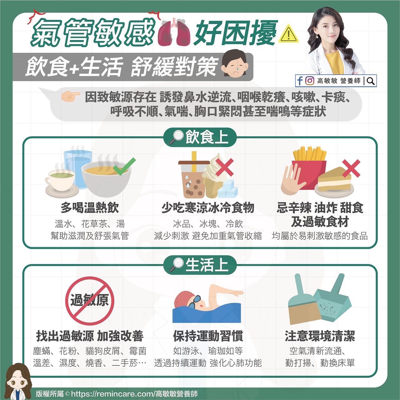 飲食、生活舒緩對策。（圖／翻攝自臉書 高敏敏  營養師）