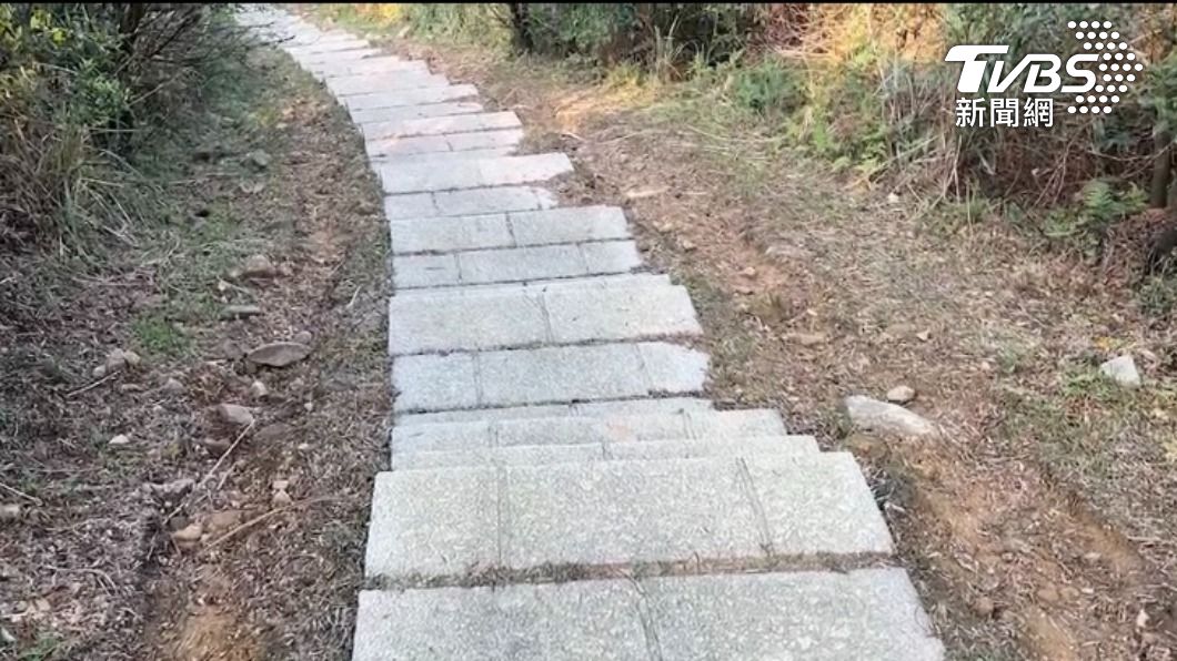登山步道兩旁的留下深深的車轍印，兩旁的野生植物也被輾爛。（圖／ＴＶＢＳ）