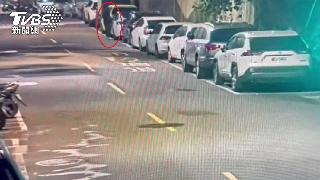 監視器拍下林男隨機開車門,企圖行竊。(圖/TVBS)