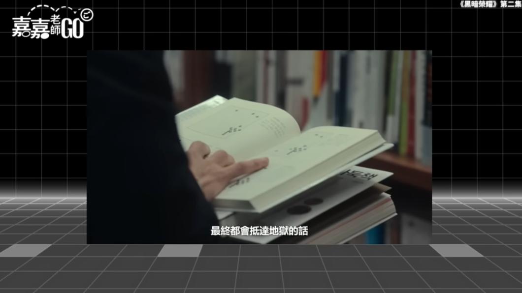劇中男配角「河度領」在圖書館正在看佈局策略。(圖/翻攝自嘉嘉老師GO YT頻道)