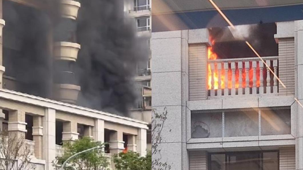 新北三重一處建造中的大樓露臺起火。（圖／翻攝自記者爆料網）