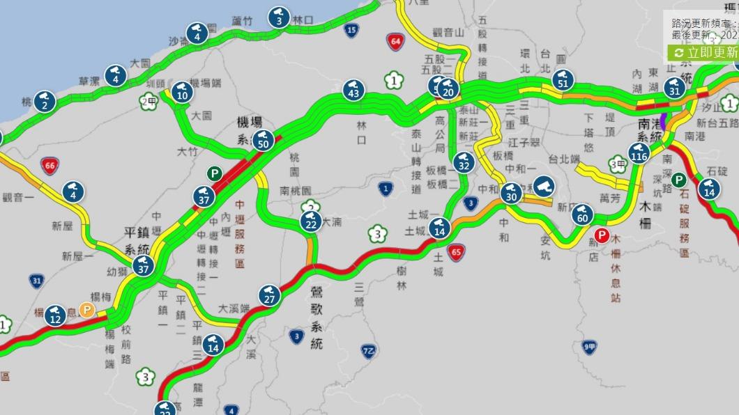 國道一早就有多處路段出現擁塞。(圖/翻攝自國道即時路況)