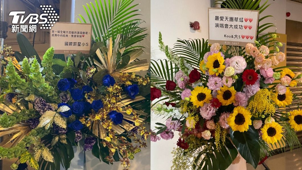 小S(左圖)和大S、具俊曄都有送花籃祝賀草蜢演出。(圖/陳薈涵攝)