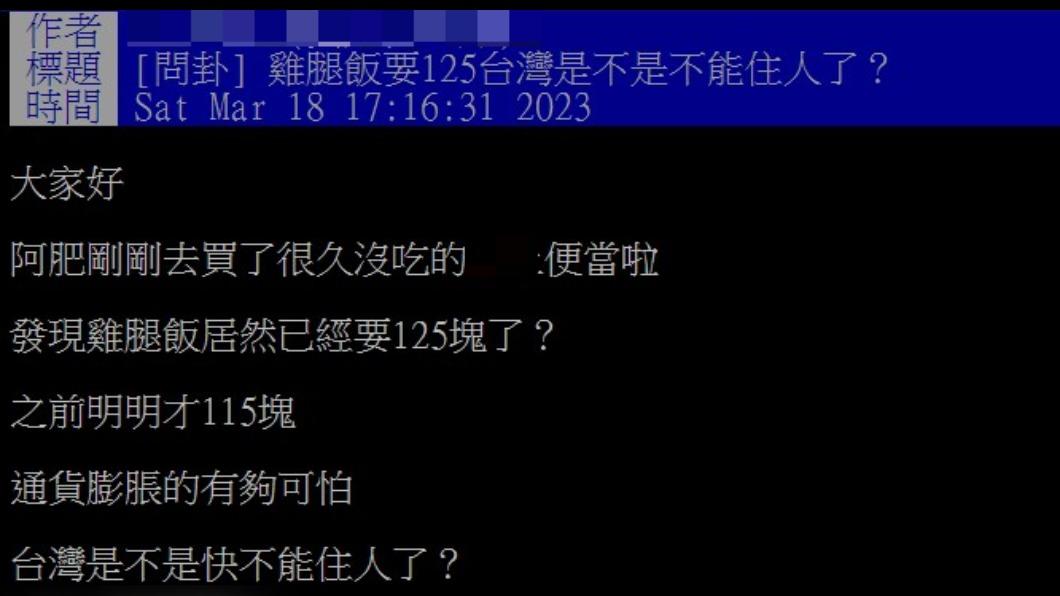 網友發現最愛吃的便當漲價了。(圖/翻攝自PTT)