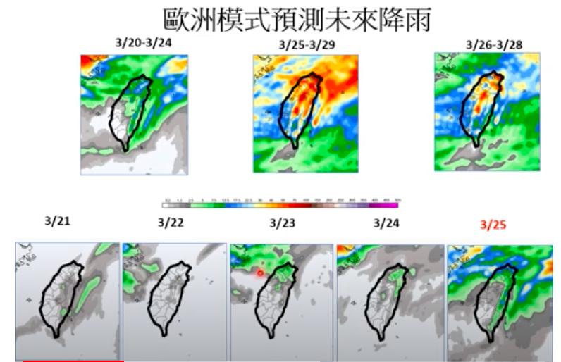 歐洲模式未來降雨。(圖/翻攝賈新興YouTube)