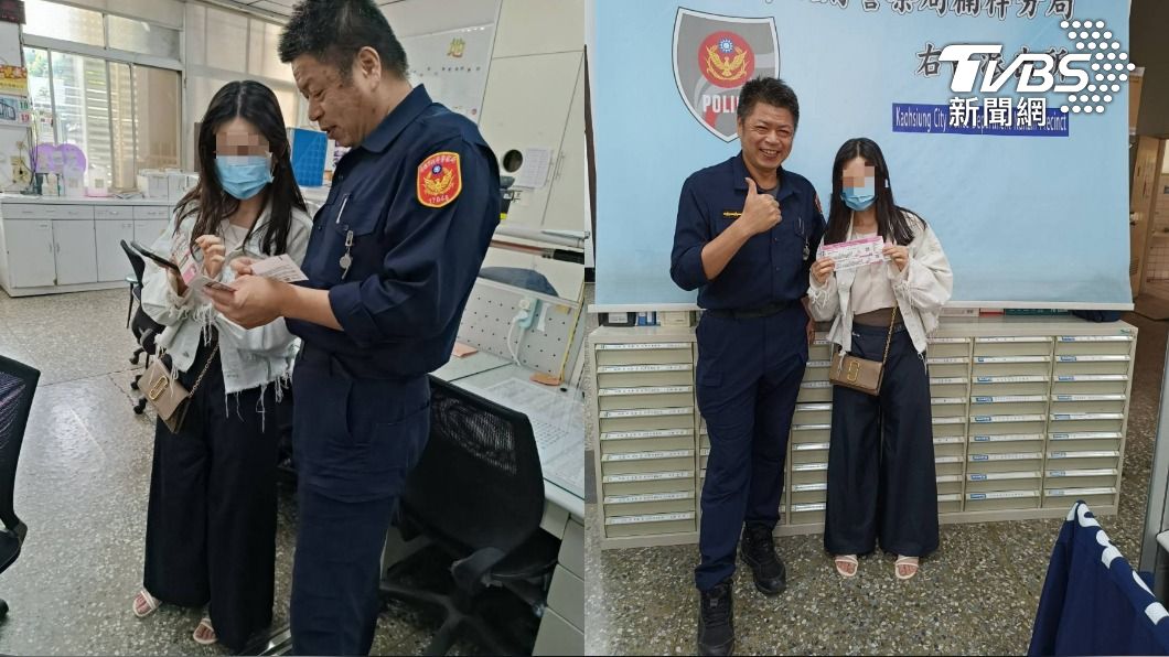 陳女順利找回票券跟員警合照。(圖/TVBS)