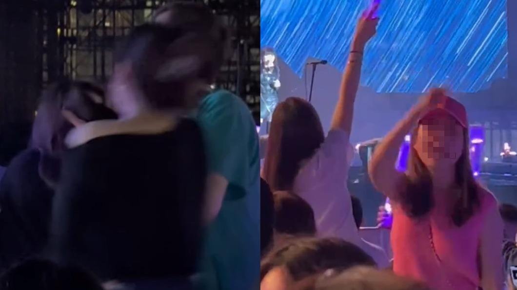 女歌迷被勸阻後腦羞扯對方頭髮,還轉頭大罵。(圖/翻攝自當事人微博)