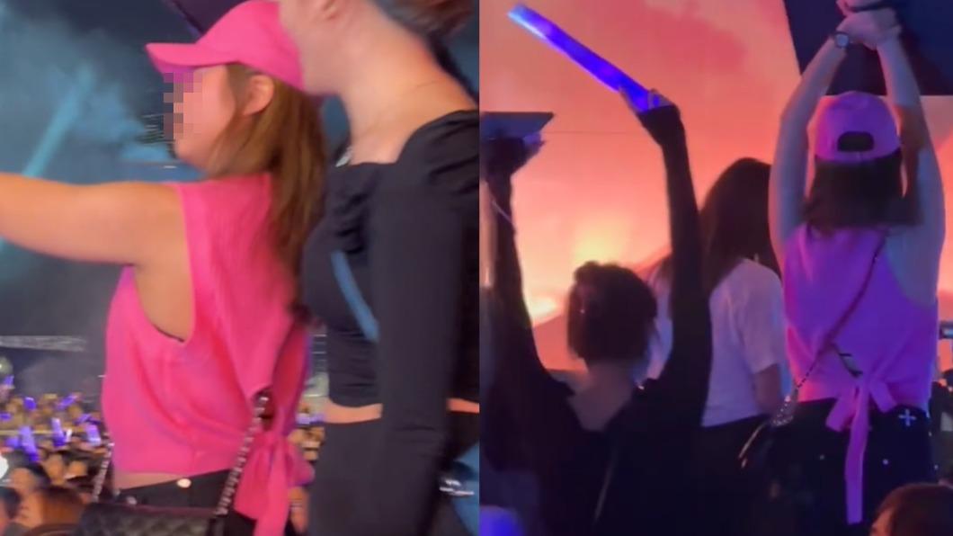 女歌迷全程站在椅子上舉牌,阻擋他人視線。(圖/翻攝自當事人微博)