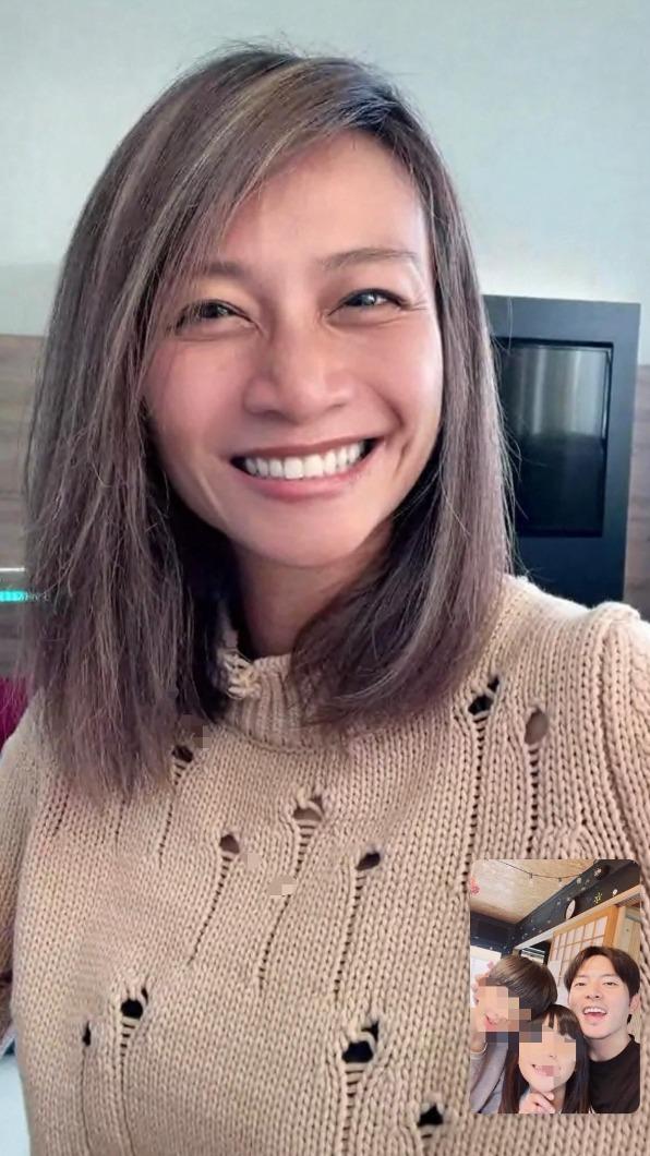 宥勝跟一對兒女與跟在國外度假的老婆視訊。(圖/翻攝自宥勝之旅臉書)
