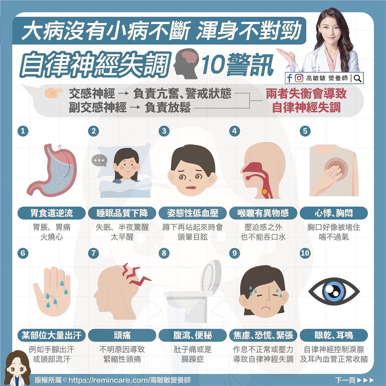自律神經失調10警訊。(圖/翻攝自高敏敏營養師臉書)