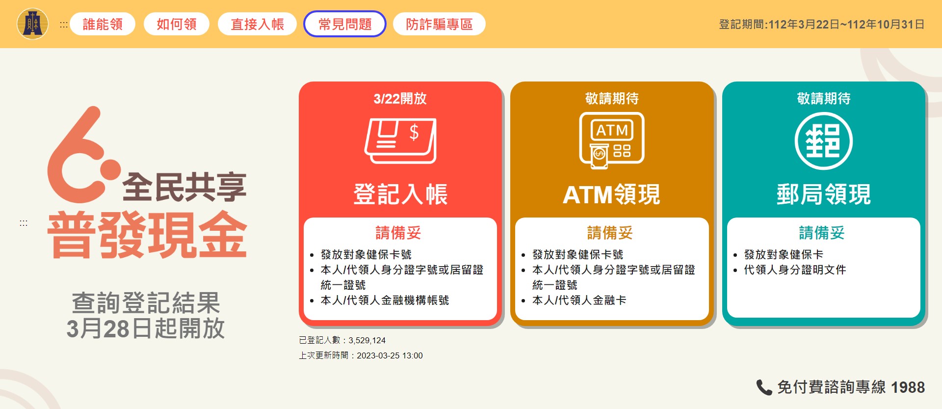 普發6000登記入帳人數已突破350萬大關。（圖／翻攝自官網）