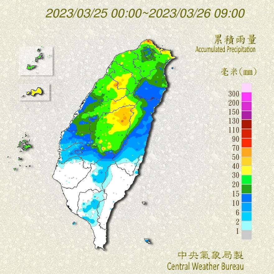 由於降雨系統移動速度快,量測到的短時雨勢並不大。(圖/氣象局)
