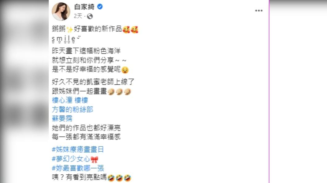 白家綺逗趣提問:「咦?有看到亮點嗎?」(圖/翻攝自白家綺臉書)