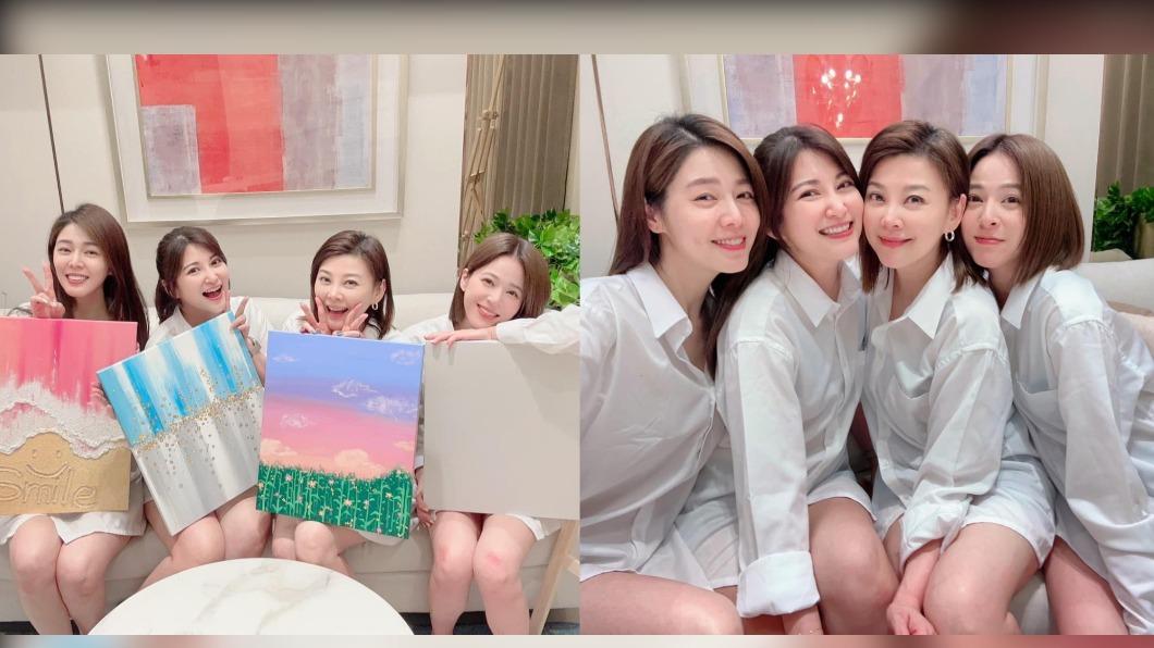 白家綺(左1)與樓心潼(左2)、方馨(右2)、蘇晏霈(右1)共同作畫。(圖/翻攝自白家綺臉書)