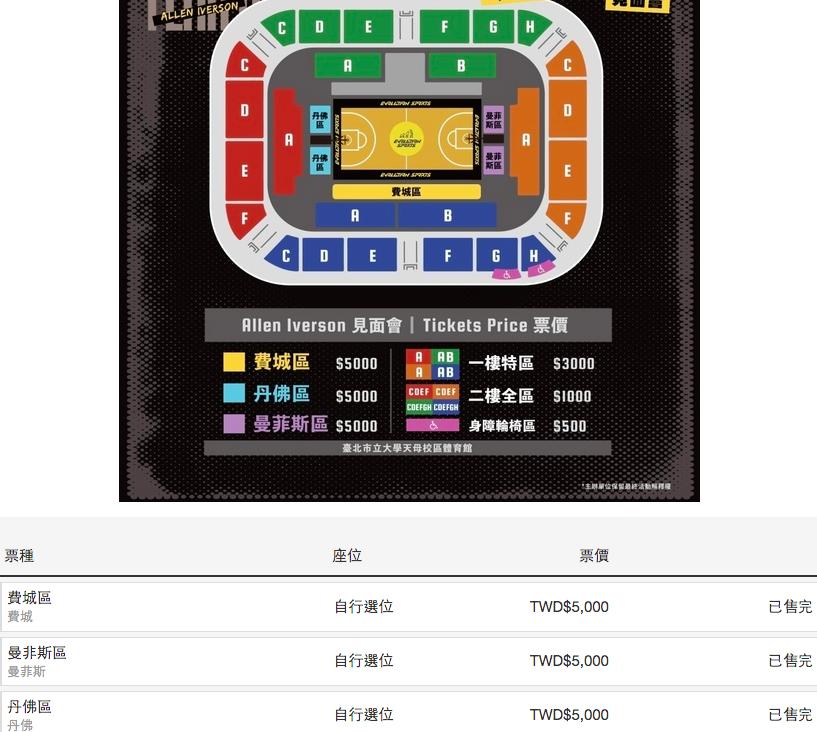 艾佛森5000元區域秒殺。（圖／翻攝KKTIX）