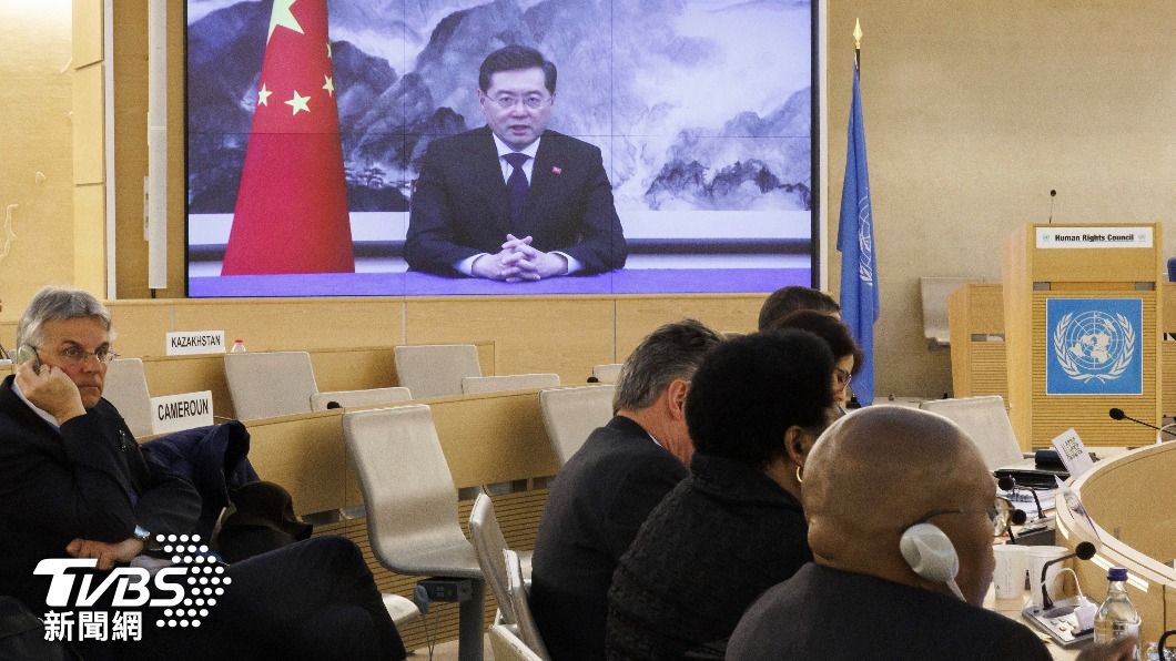 大陸外長秦剛以視訊方式,向聯合國進行演說。(圖/達志影像美聯社)