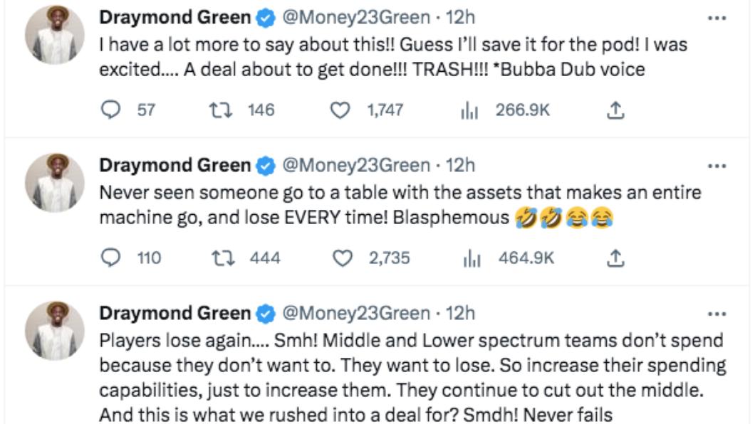 格林發推特,痛批NBA新的勞資協議。(圖/翻攝Green推特)
