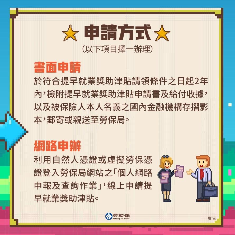 提早就業獎助津貼申請方式。(圖/勞動部)