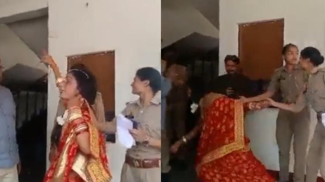 印度新娘醉酒大鬧警局。(圖/翻攝自@DeepikaBhardwaj Twitter)
