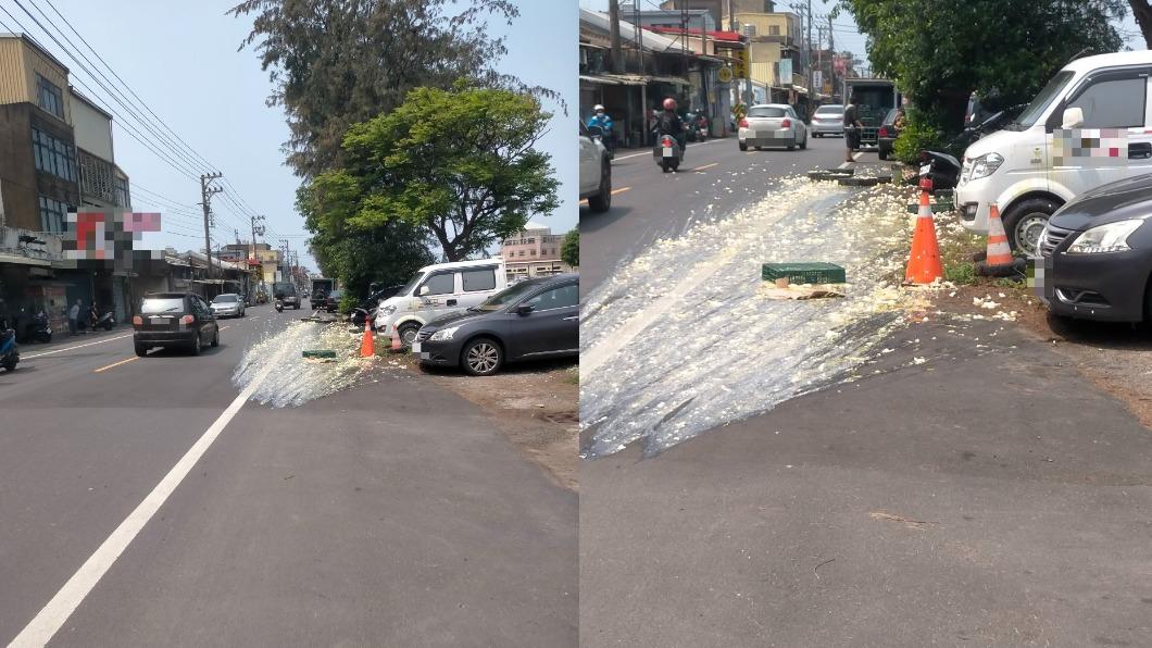 蛋價又要漲?新竹「蛋蛋車禍」染黃整地 11箱全碎畫面曝