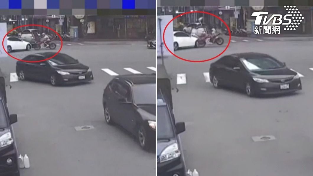 機車路口撞小轎車!騎士「空中轉圈」重摔引擎蓋 命大僅輕傷