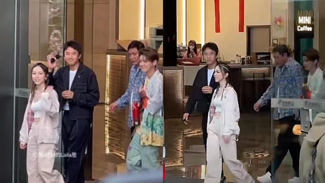 鄧紫棋站在鄧超和鹿晗身邊,看起來十分嬌小。(圖/翻攝自小紅書)