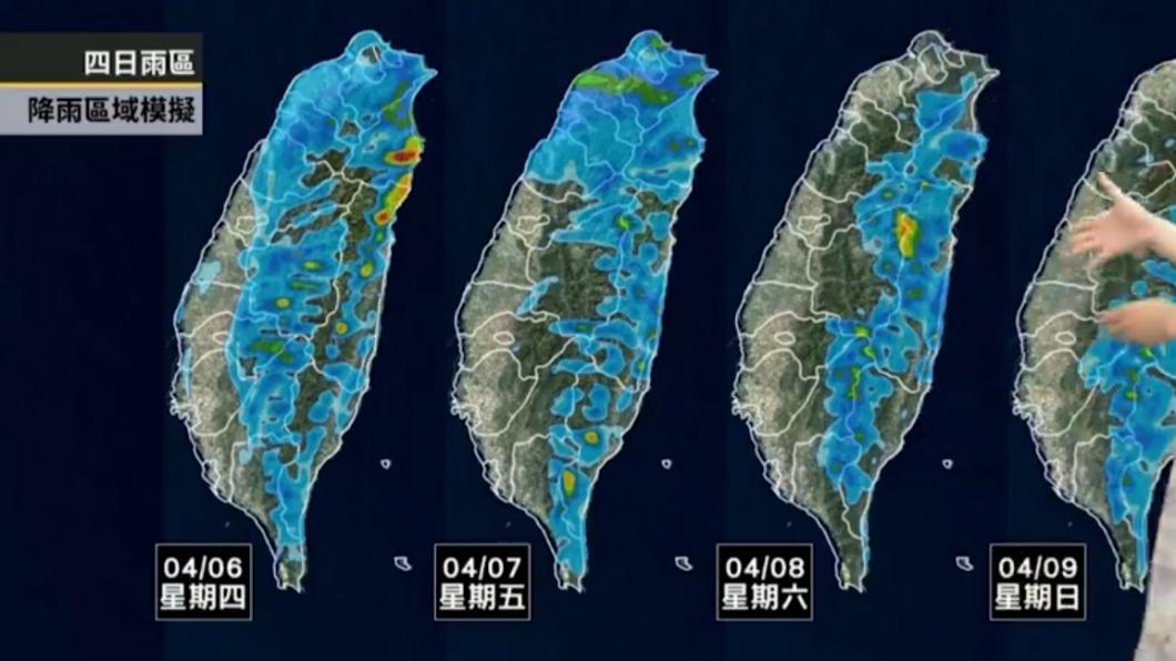 中部以北和東部在未來幾日皆有降雨，南部解渴還要等。（圖／翻攝自天氣風險 WeatherRisk臉書）