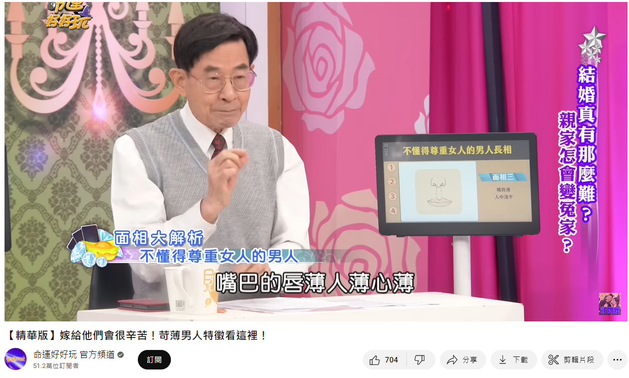 命理專家黃友輔盤點不尊重人的4種男性面相。(圖/翻攝自命運好好玩YouTube)