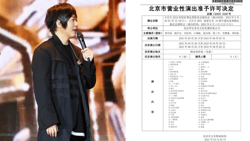 五月天的演出准許許可決定在微博瘋傳，就連歌單也被公開。（圖／相信音樂提供、Livemusic現場微博）