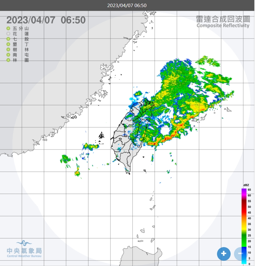 台南以北及東半部有局部短暫陣雨。(圖/中央氣象局)