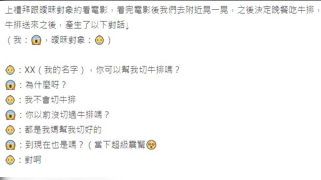 網友分享當下離譜的對話。(圖/翻攝自Dcard)